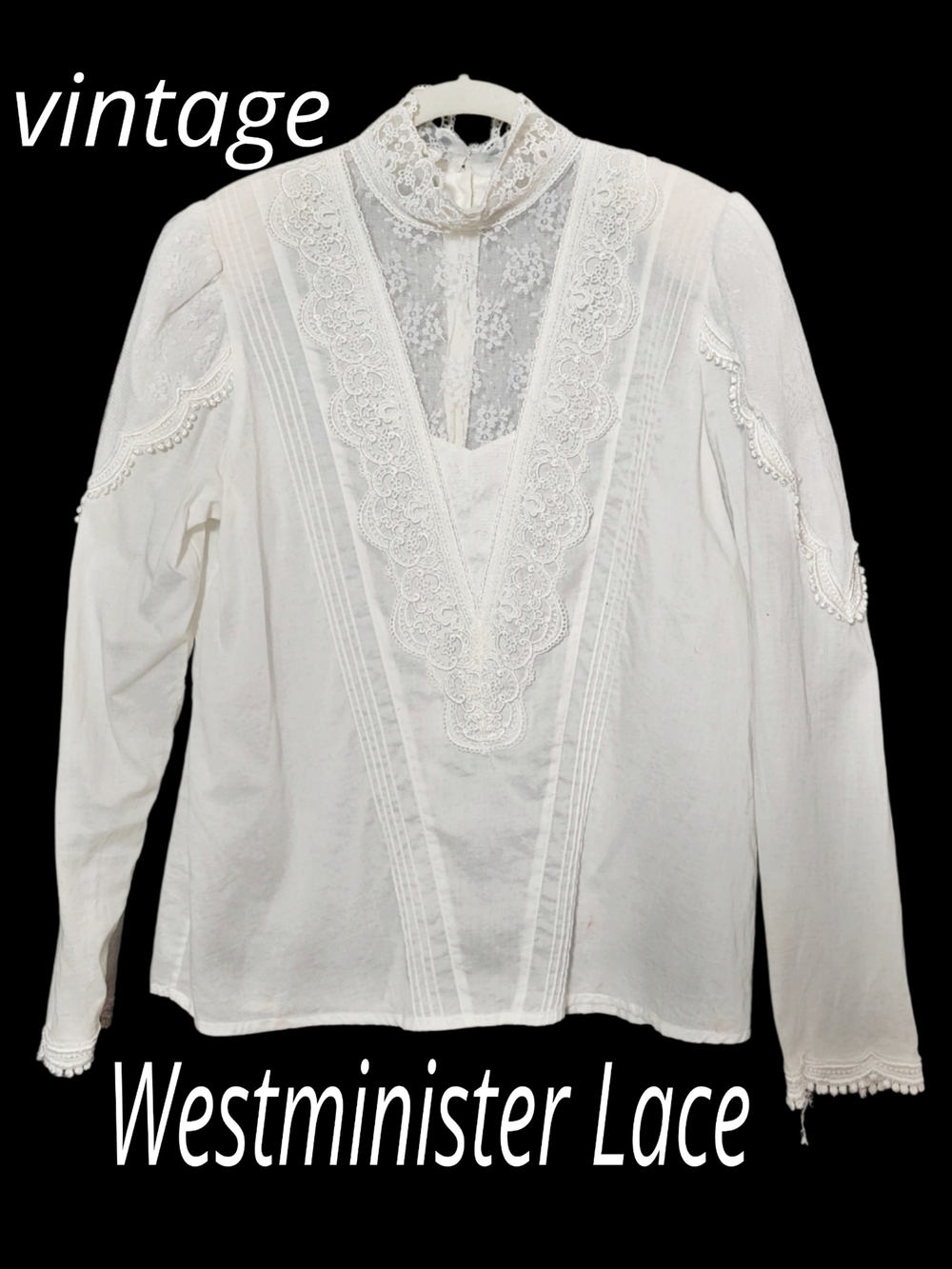 Vintage Westminster Lace  High-Neck Pioneer/victorian Style Button Back Blouse